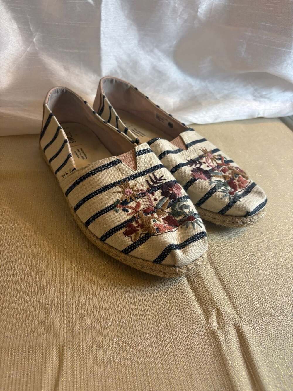 TOMS Alpargata Rope Espadrille Striped Floral Embroidered Slip-On Flats